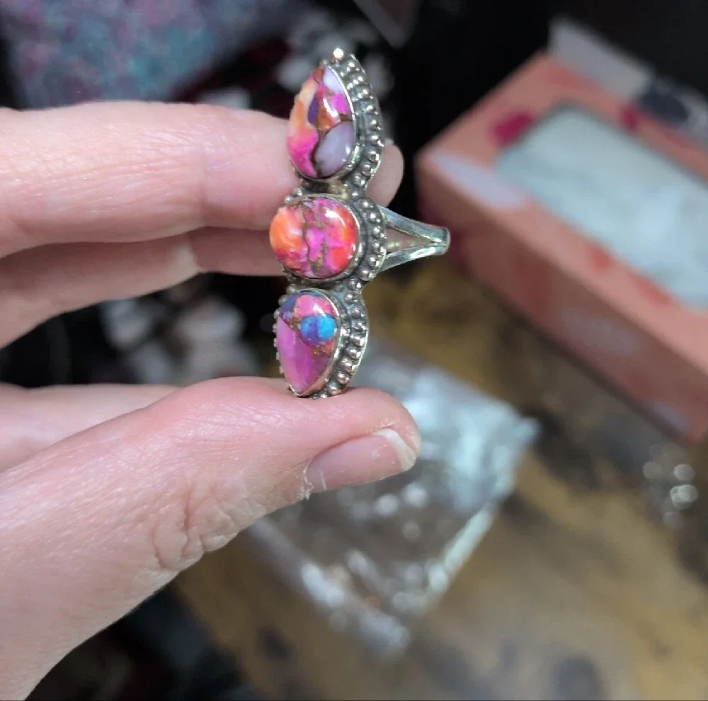 Silver Triple Stone Teardrop Turquoise Ring